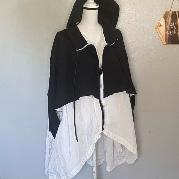 L!NK Jacket Oversized Black White Hi Lo Hooded Size Medium - Picture 2 of 7